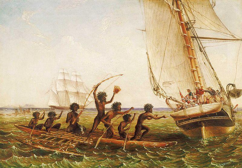 John Thomas Baines Aboriginal Canoes Communicating with the 'Monarch' and the 'Tom Tough', 28 August 1855 Spain oil painting art